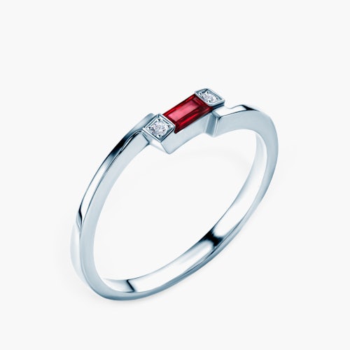 Pierścionek zaręczynowy SAVICKI: białe złoto, rubin, diamenty